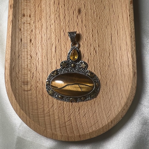Tiger Eye & Citrine 925 Pendant - Picture 2 of 5